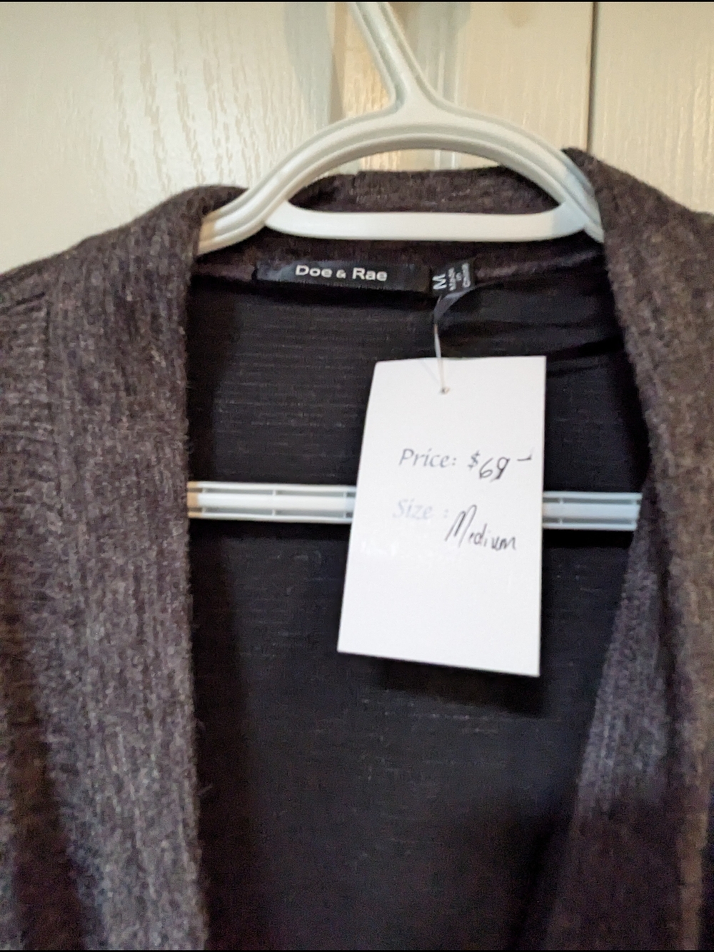 Doe & Rae Charcoal Gray Open-Front Women's Sweater